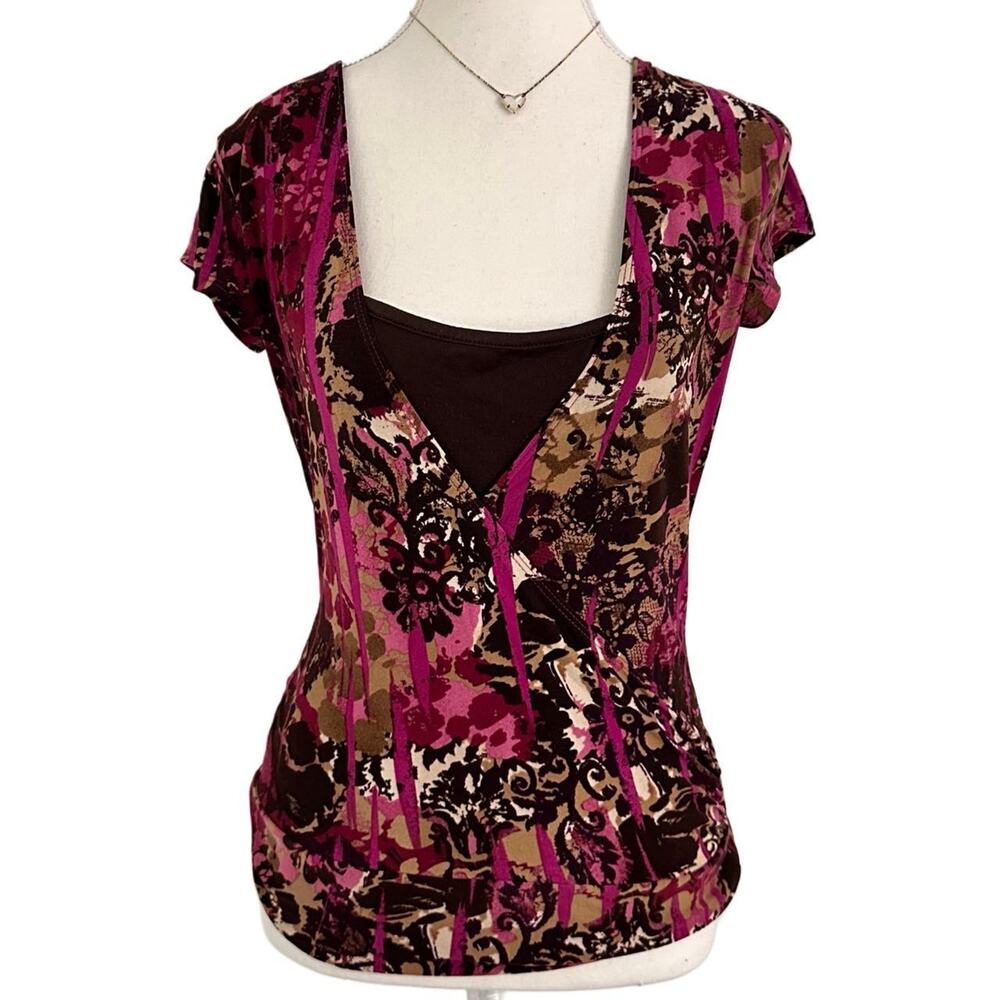 Grass Collection 2000s Vintage Double Layered V Neck Fitted Blouse Size S